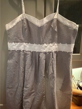madison leigh Grey and White Seersucker Striped Spaghetti Strap Dress